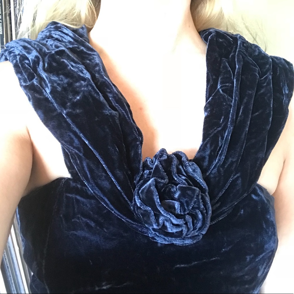 Vintage Crushed Blue Velvet Maxi Dress Gown XS - Picture 2 of 12